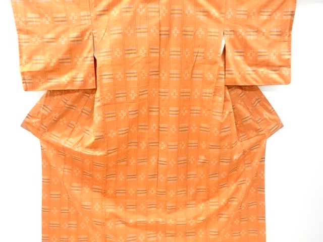 JAPANESE KIMONO / VINTAGE KIMONO / TSUMUGI / WOVEN STRIPE & GEOMETRIC
